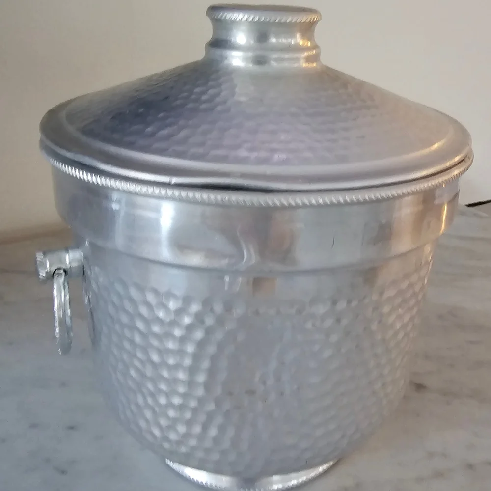 Hammered Silver Ice Bucket Bar Vintage Metal Italy